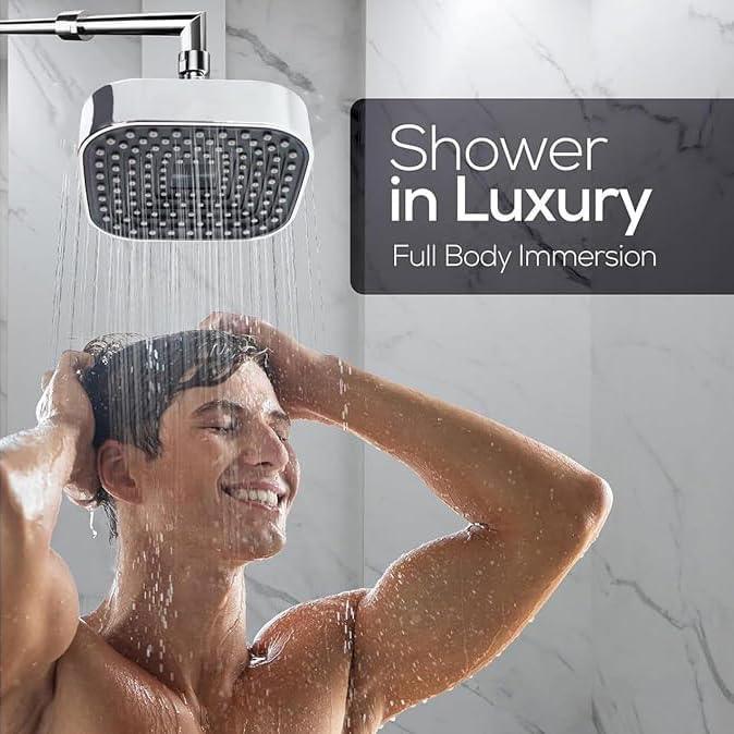 Fossa 4"x4" Square Alpha Wave Shower Head - High Pressure Rain - Luxury Design - 1 - Min Install - Easy Clean Adjustable for Your Bathroom Shower Heads Chrome Finish (Without Arm) - Fossa Home