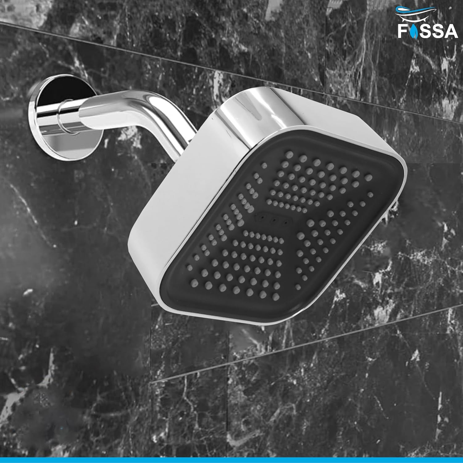 Fossa 4"x4" Square Curve Shower Head - High Pressure Rain - Luxury Design - 1 - Min Install - Easy Clean Adjustable for Your Bathroom Shower Heads (With 9" Arm) - Fossa Home