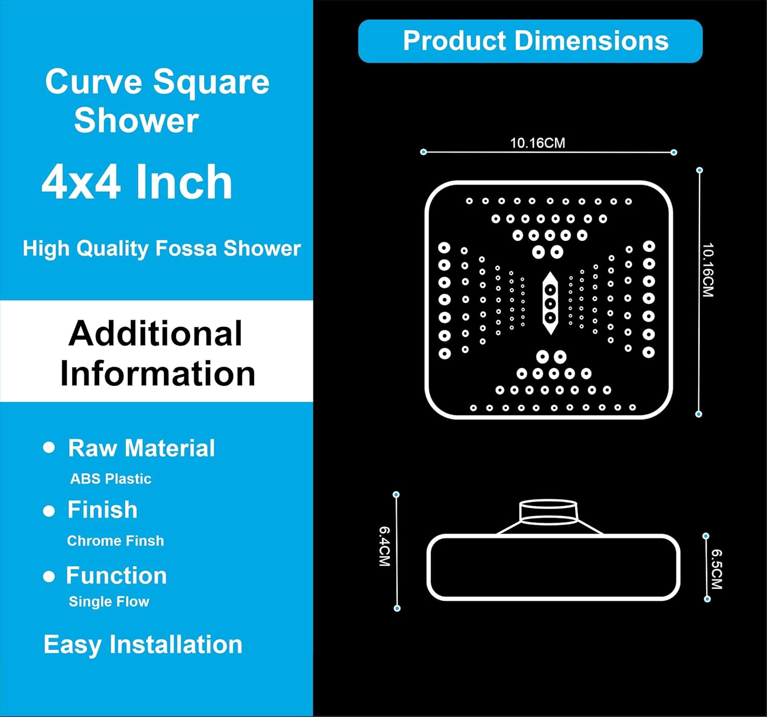 Fossa 4"x4" Square Curve Shower Head - High Pressure Rain - Luxury Design - 1 - Min Install - Easy Clean Adjustable for Your Bathroom Shower Heads (With 9" Arm) - Fossa Home