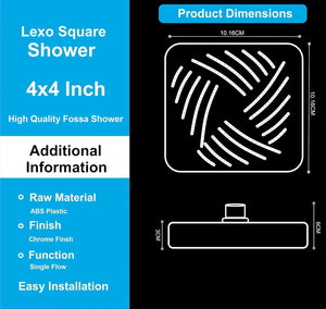 Fossa 4"x4" Square Lexo Shower Head - High Pressure Rain - Luxury Design - 1 - Min Install - Easy Clean Adjustable for Your Bathroom Shower Heads (With 9" Arm) - Fossa Home