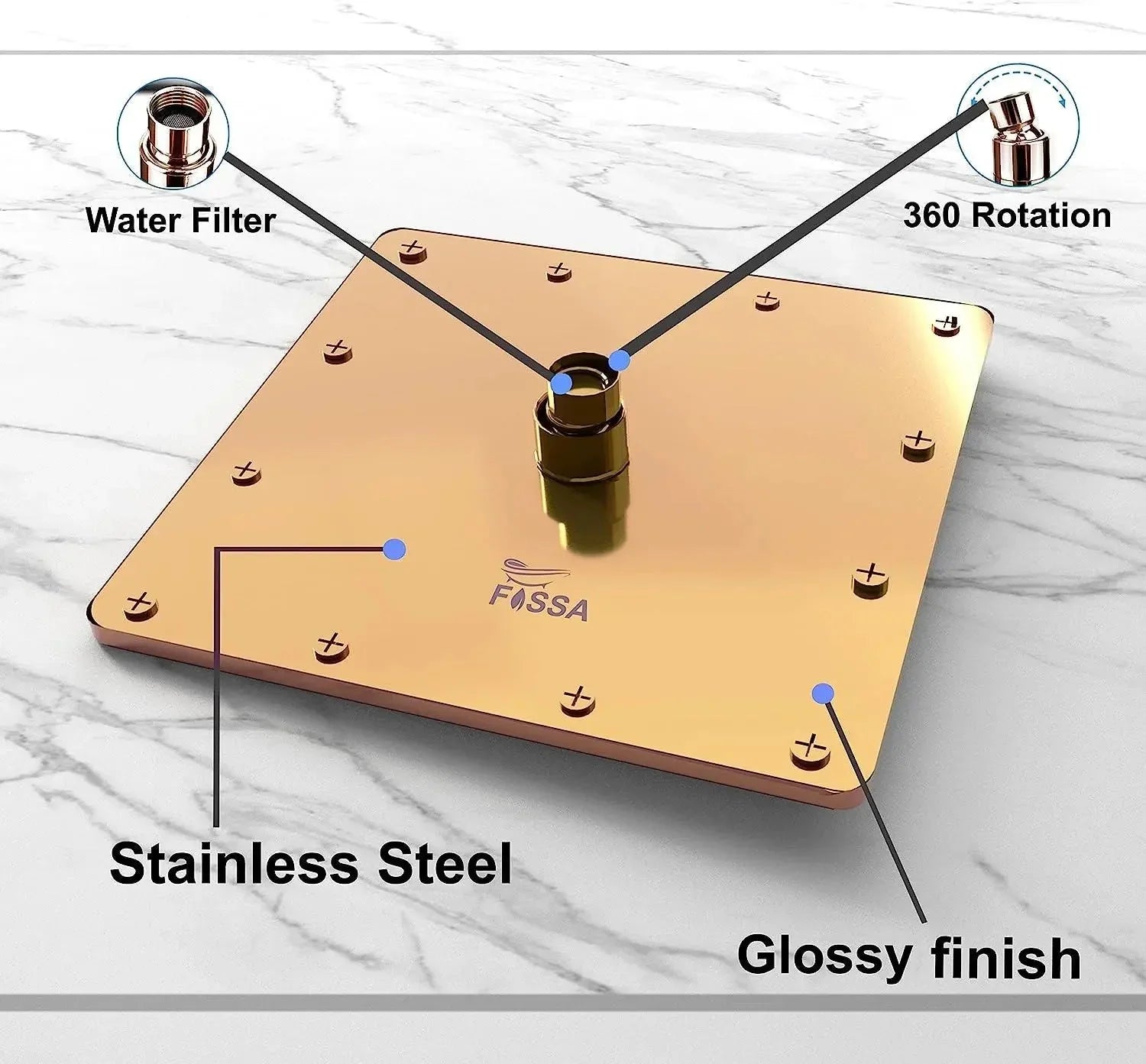 Fossa 8 Inch Rainfall Shower Head Fixed Shower Head 304 Stainless Steel Rain Showers Overhead Wall Mounted, (Copper) - Fossa Home