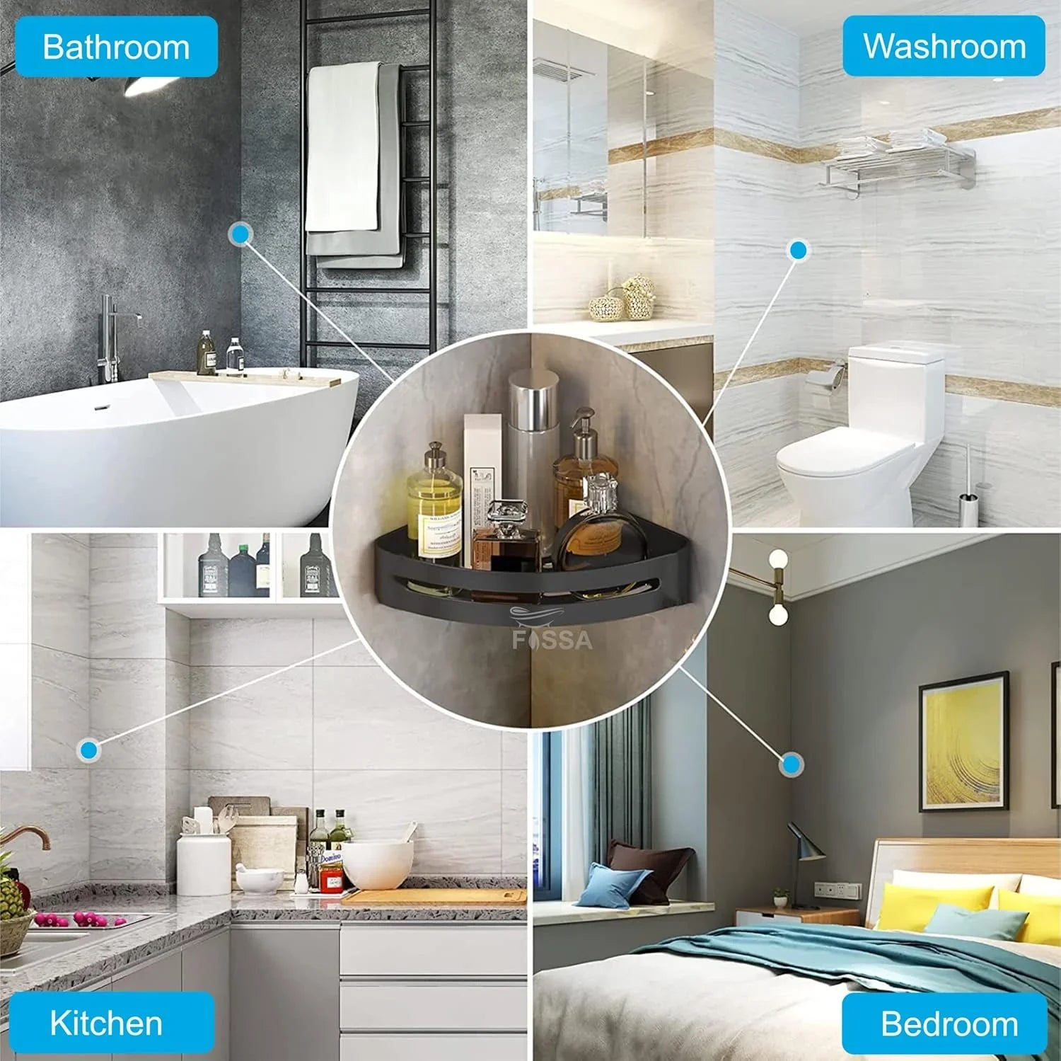 FOSSA Bathroom Shelf, Rustproof Corner Shower Caddy for Bathroom Kitchen Organizer, 304 Stainless Steel (Triangle,3 Packs) (Black) - Fossa Home