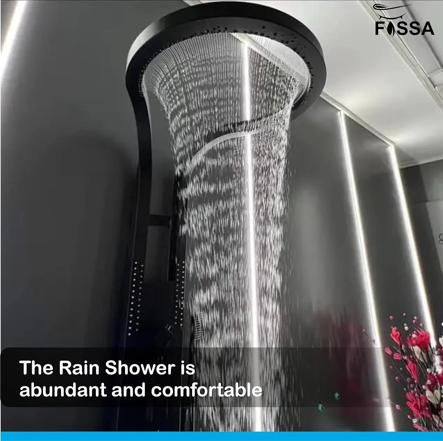 Fossa Bathroom Shower Screen Large Circular Shower Set Home Flush Back Sprinkler Waterfall Hot and Cold Water (Black) - Fossa Home