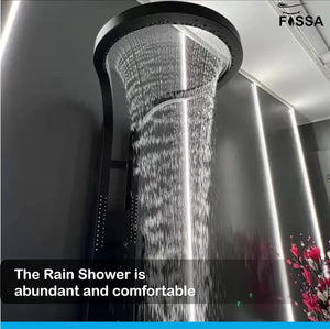 Fossa Bathroom Shower Screen Large Circular Shower Set Home Flush Back Sprinkler Waterfall Hot and Cold Water (Black) - Fossa Home