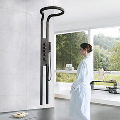 Fossa Bathroom Shower Screen Large Circular Shower Set Home Flush Back Sprinkler Waterfall Hot and Cold Water (Black) - Fossa Home