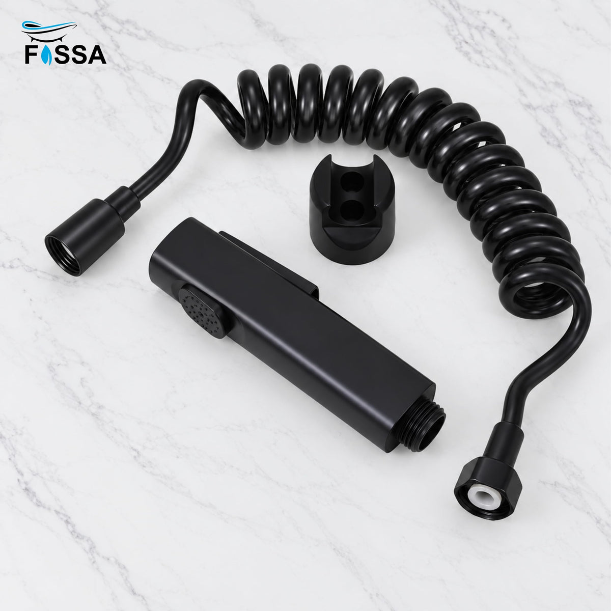 Fossa Erica black ABS health faucet with flexible hose pipe and wall hook