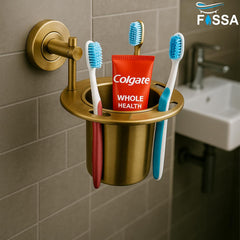 Fossa Brush Holder – Stainless Steel Wall Mounted Tumbler & Toothbrush Holder for Bathroom | Rustproof Organizer & Bathroom Accessories Set | Gold Matte Finish - Fossa Home