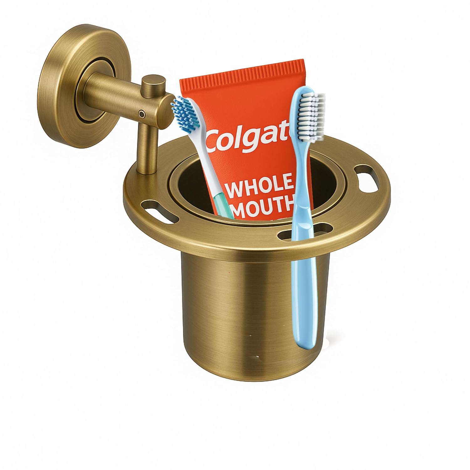 Fossa Brush Holder – Stainless Steel Wall Mounted Tumbler & Toothbrush Holder for Bathroom | Rustproof Organizer & Bathroom Accessories Set | Gold Matte Finish - Fossa Home