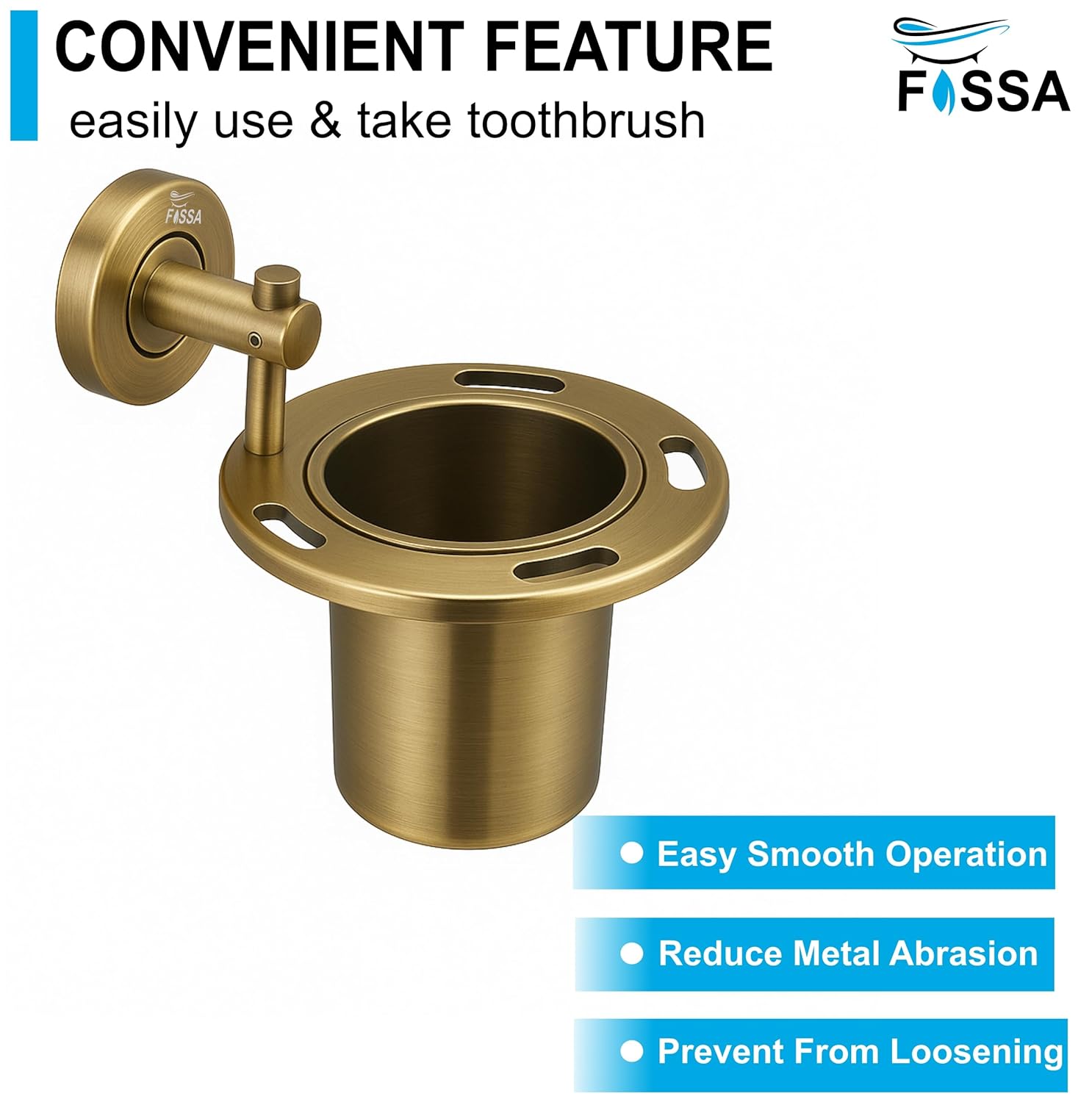 Fossa Brush Holder – Stainless Steel Wall Mounted Tumbler & Toothbrush Holder for Bathroom | Rustproof Organizer & Bathroom Accessories Set | Gold Matte Finish - Fossa Home