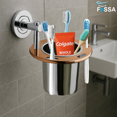 Fossa Brush Holder – Stainless Steel Wall Mounted Tumbler & Toothbrush Holder for Bathroom | Rustproof Organizer & Bathroom Accessories Set | Rose Gold + Silver Finish - Fossa Home