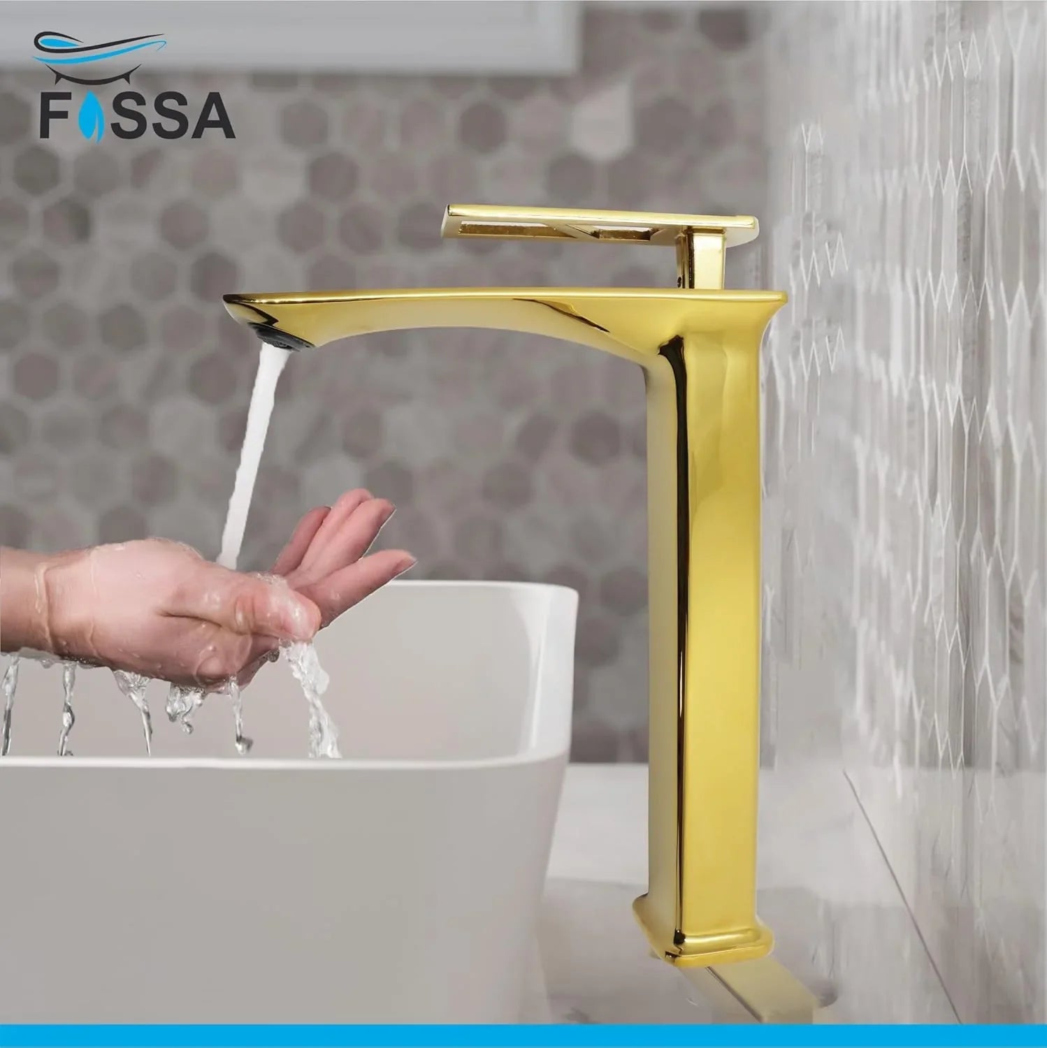 Fossa Classy Extended Body Brass Bathroom Sink Wash Basin Mixer Tap Single Handle Hot & Cold Lavatory Sink Faucet for Living Room & Bathrooms (Gold) - Fossa Home