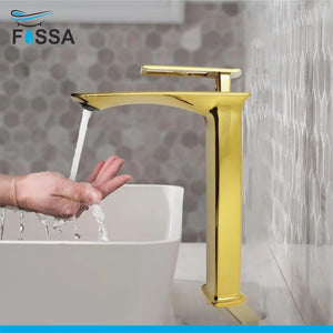 Fossa Classy Extended Body Brass Bathroom Sink Wash Basin Mixer Tap Single Handle Hot & Cold Lavatory Sink Faucet for Living Room & Bathrooms (Gold) - Fossa Home