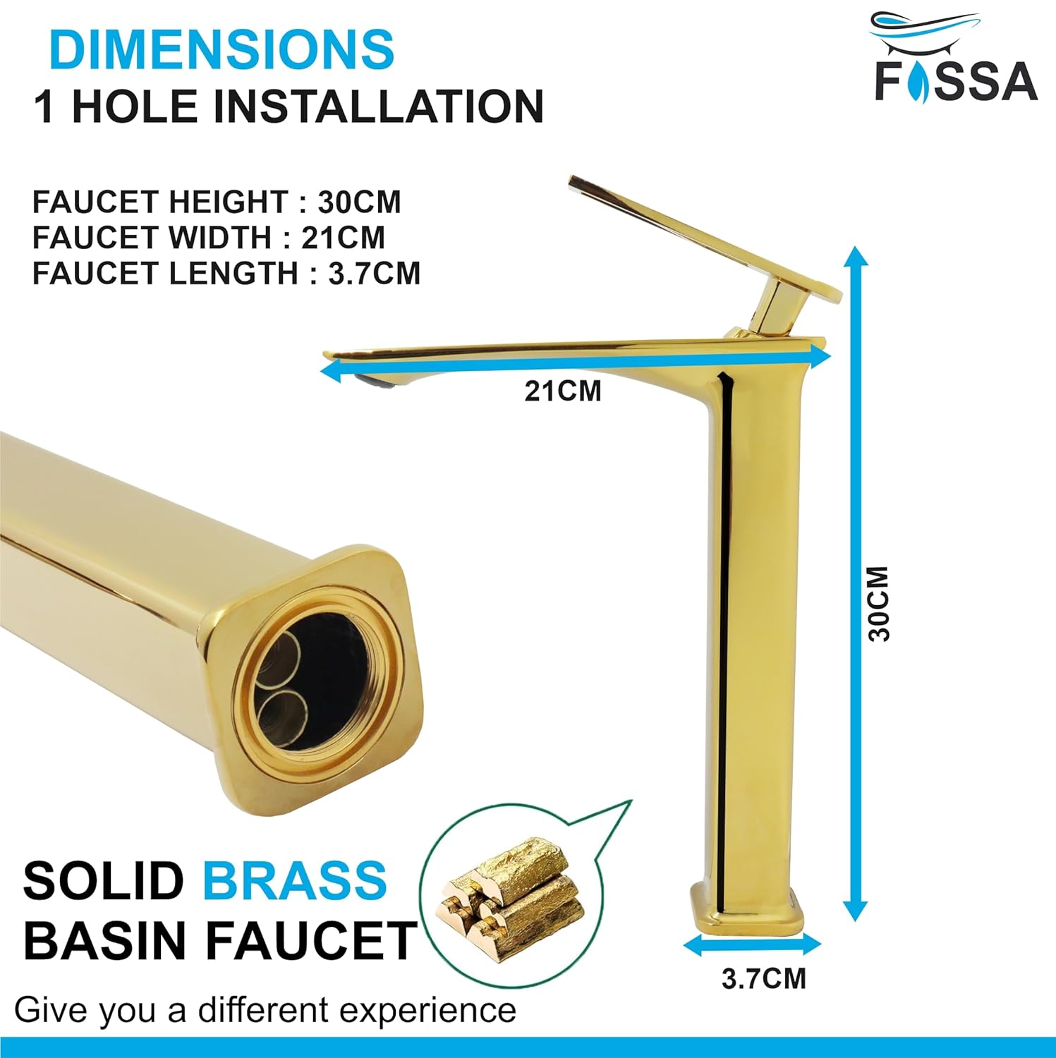 Fossa Classy Extended Body Brass Bathroom Sink Wash Basin Mixer Tap Single Handle Hot & Cold Lavatory Sink Faucet for Living Room & Bathrooms (Gold) - Fossa Home