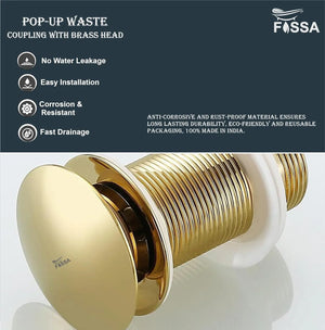 Fossa 3" Inch Brass Pop Up Waste Coupling with Smooth Push Button,Waste Coupling,Drain Out let System Pop up Full Threaded Waste Coupling (Gold) - Fossa Home