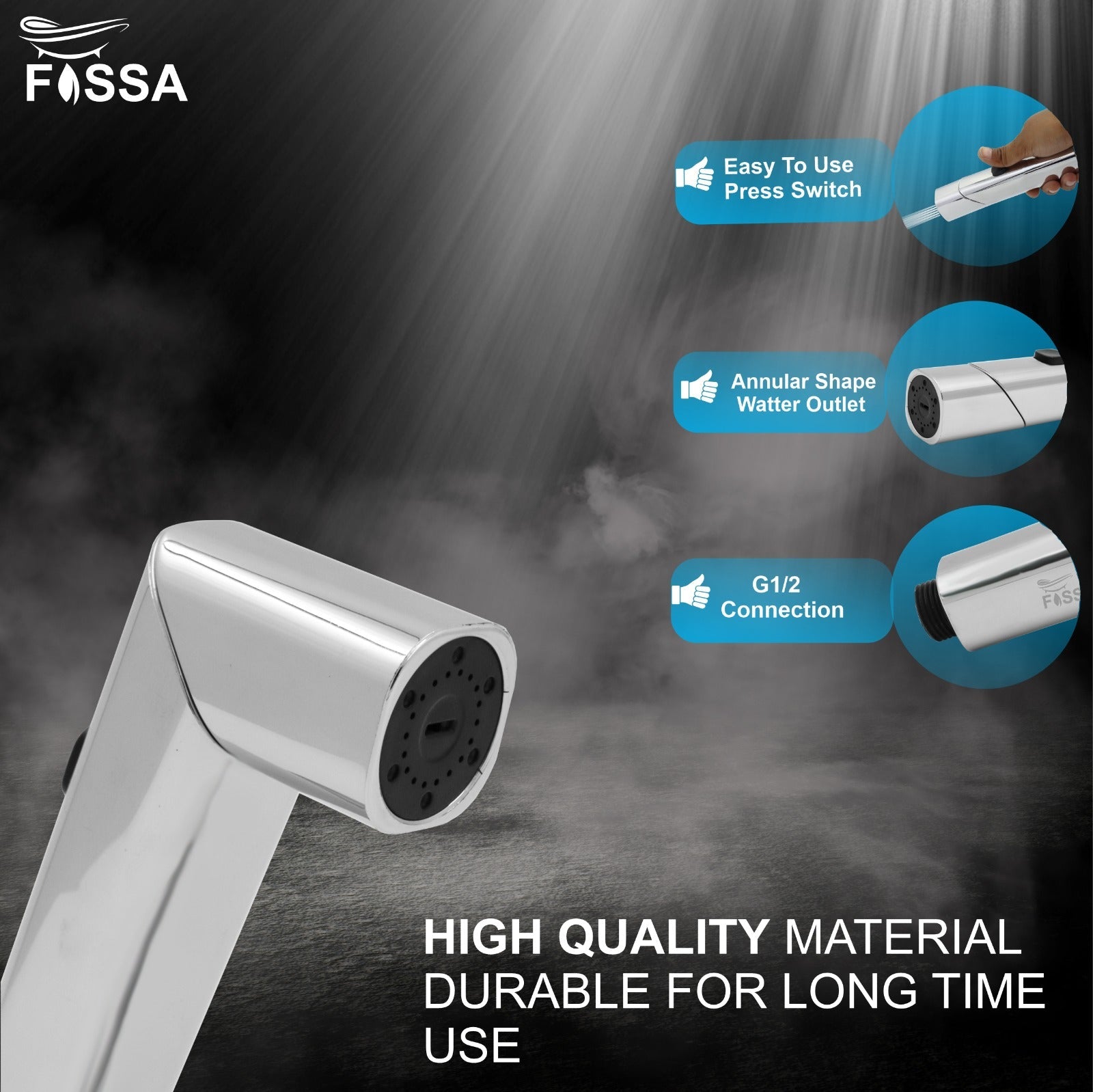 Fossa Dream Health Faucet Bidet Sprayer for Toilet, Handheld Sprayer Cloth Diaper Sprayer Set - ABS (Chrome Finish) | (With Hose Pipe & Hook) - Fossa Home