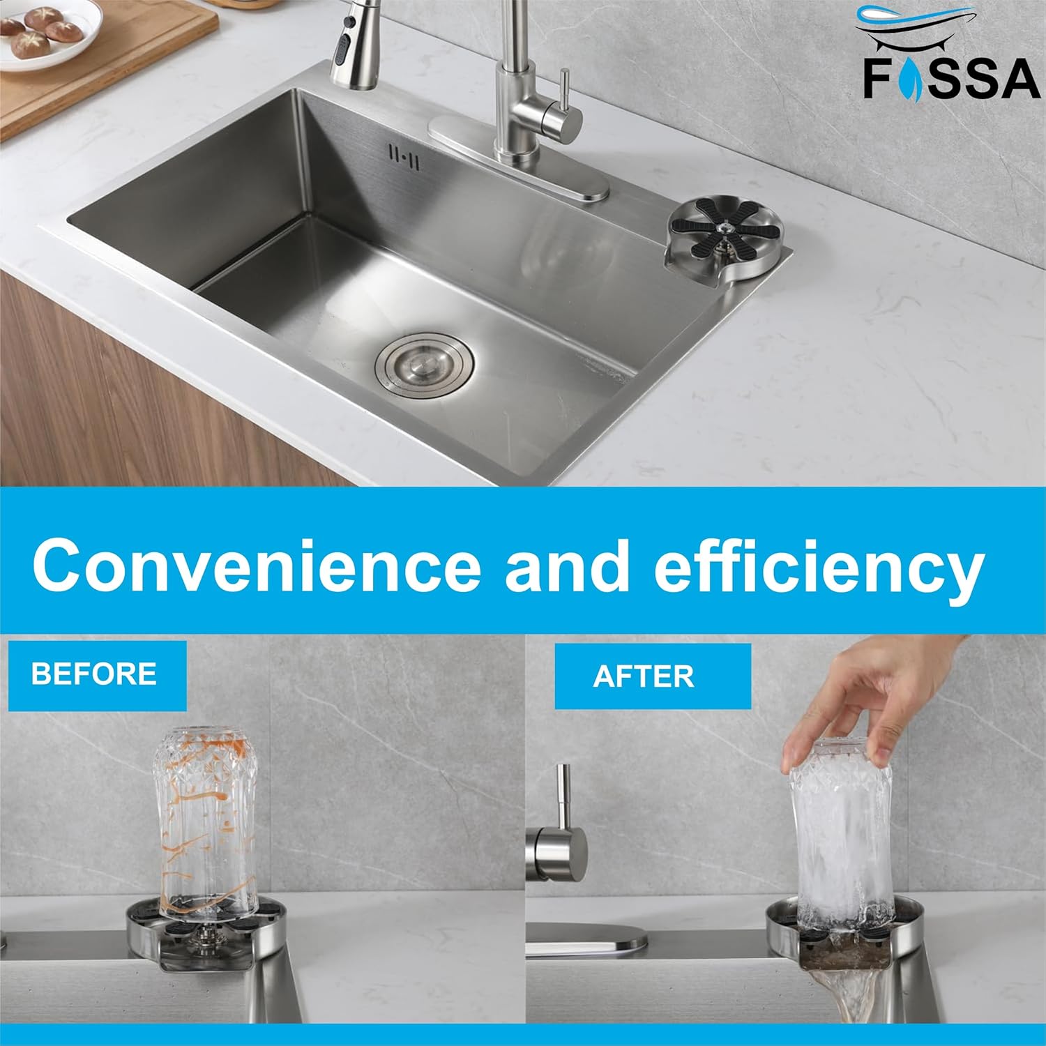 Fossa Glass Rinser for Kitchen Sink,Cup Washer Cleaner for Sink Glass Bottle Washer Cleaner Sink Accessories Stainless Steel (Silver) - Fossa Home
