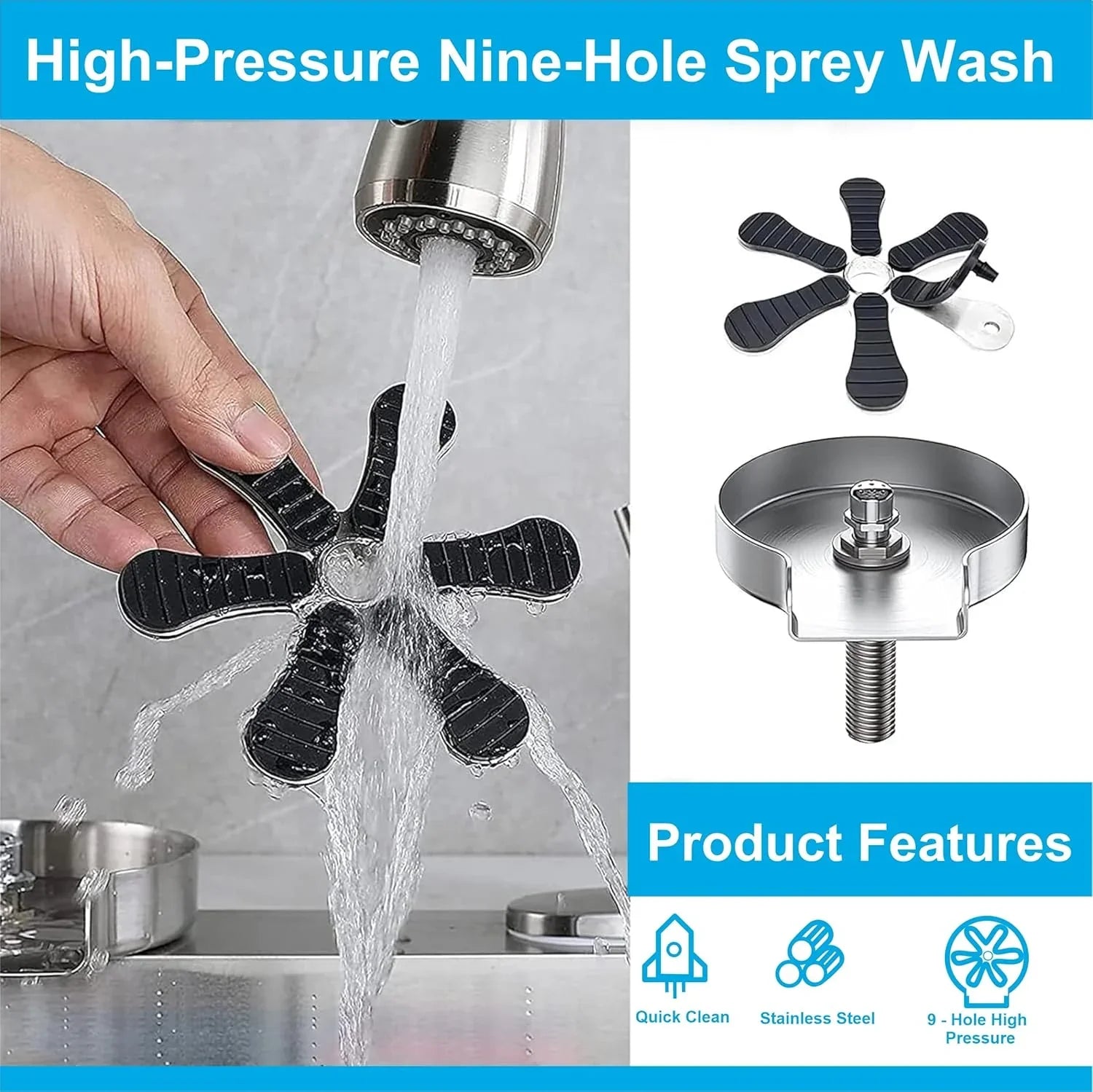 Fossa Glass Rinser for Kitchen Sink,Cup Washer Cleaner for Sink Glass Bottle Washer Cleaner Sink Accessories Stainless Steel (Silver) - Fossa Home