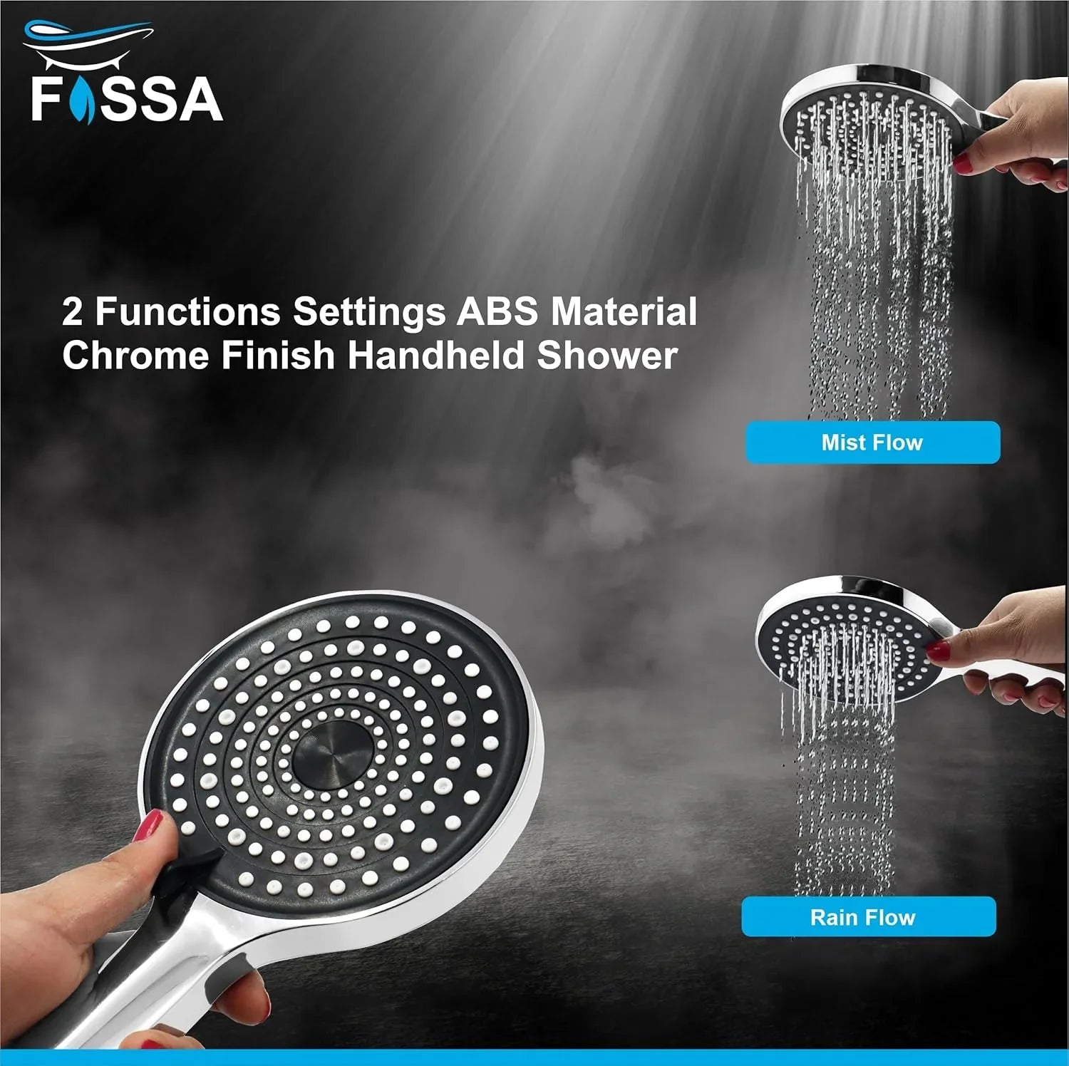 Fossa Gloria Hand Shower Set – High Pressure Shower & 2 Spray Modes | ABS Body, Chrome Finish (Hand Shower Only) - Fossa Home