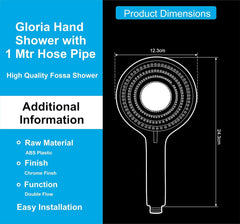 Fossa Gloria Handheld Shower Head with Holder and 1.5 Mtr Shower Hose Hand Held Showerhead High Pressure Water Saving Hand Shower Head ABS, 2 Water Outlet Mode (Hand Shower Full Set) - Fossa Home