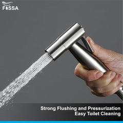 Fossa Hand Held Bidet Sprayer Premium Stainless Steel Sprayer - Health Faucet for Toilet, with 1 Mtr Spring Flexible Shower Hose Pipe,Hook ( Silver) - Fossa Home