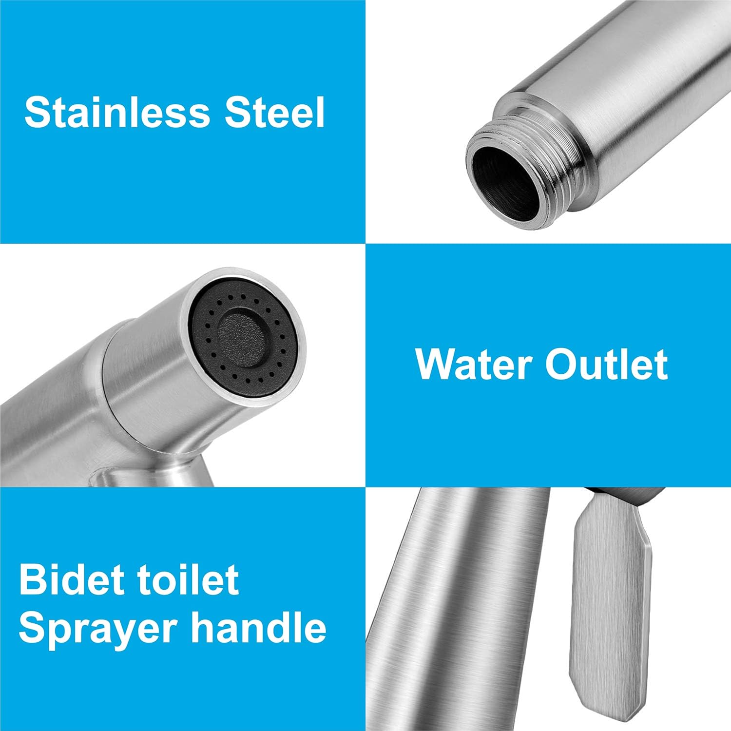 Fossa Hand Held Bidet Sprayer Premium Stainless Steel Sprayer - Health Faucet for Toilet, with 1 Mtr Spring Flexible Shower Hose Pipe,Hook ( Silver) - Fossa Home