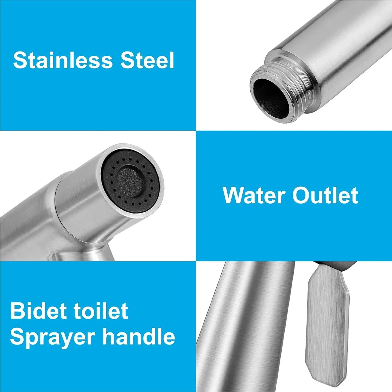 Fossa Hand Held Bidet Sprayer Premium Stainless Steel Sprayer - Health Faucet for Toilet, with 1 Mtr Spring Flexible Shower Hose Pipe,Hook ( Silver) - Fossa Home