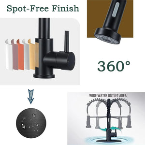 Fossa Pull Down Sprayer, Kitchen Mixer Tap 360° Swivel, Commercial Kitchen Faucet Single Handle Mixer Tap with 2 Spray Modes Brushed Black Fossa Home