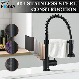 Fossa Pull Down Sprayer, Kitchen Mixer Tap 360° Swivel, Commercial Kitchen Faucet Single Handle Mixer Tap with 2 Spray Modes Brushed Black Fossa Home