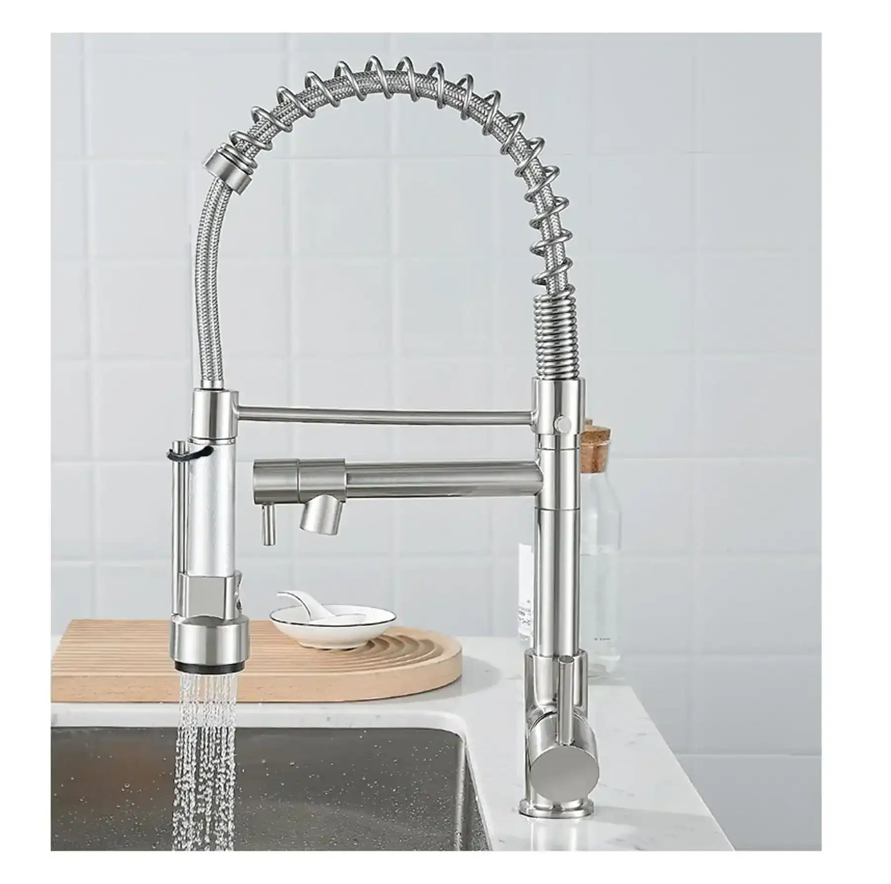Kitchen Tap Kitchen Faucet Brushed Nickel Pull Down Kitchen Tap Single Handle 360 Degree Rotating Cold Hot Water Mixer Sink Taps Chrome Fossa Home