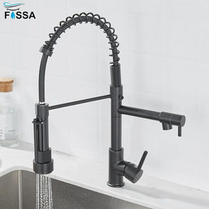 Kitchen Tap Kitchen Faucet Brushed Nickel Pull Down Kitchen Tap Single Handle 360 Degree Rotating Cold Hot Water Mixer Sink Taps Chrome (Black) Fossa Home
