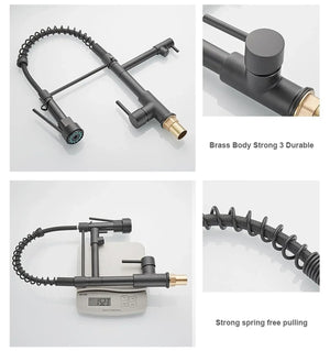 Kitchen Tap Kitchen Faucet Brushed Nickel Pull Down Kitchen Tap Single Handle 360 Degree Rotating Cold Hot Water Mixer Sink Taps Chrome (Black) Fossa Home