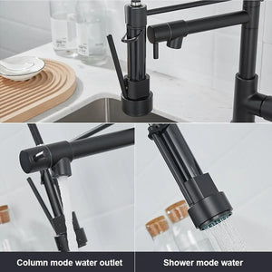 Kitchen Tap Kitchen Faucet Brushed Nickel Pull Down Kitchen Tap Single Handle 360 Degree Rotating Cold Hot Water Mixer Sink Taps Chrome (Black) Fossa Home