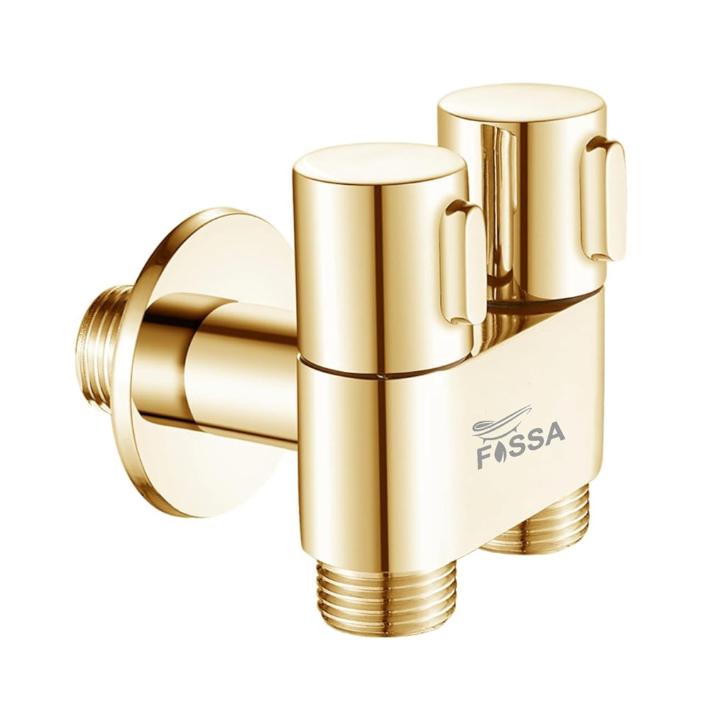 Fossa 2 in 1 Angle Cock Wall Mount Two Out Water Cleaning Sprayer Angle cock with Flange Brass Chrome Finish for Bathroom Wash Basin Toilet (Gold) - Fossa Home 