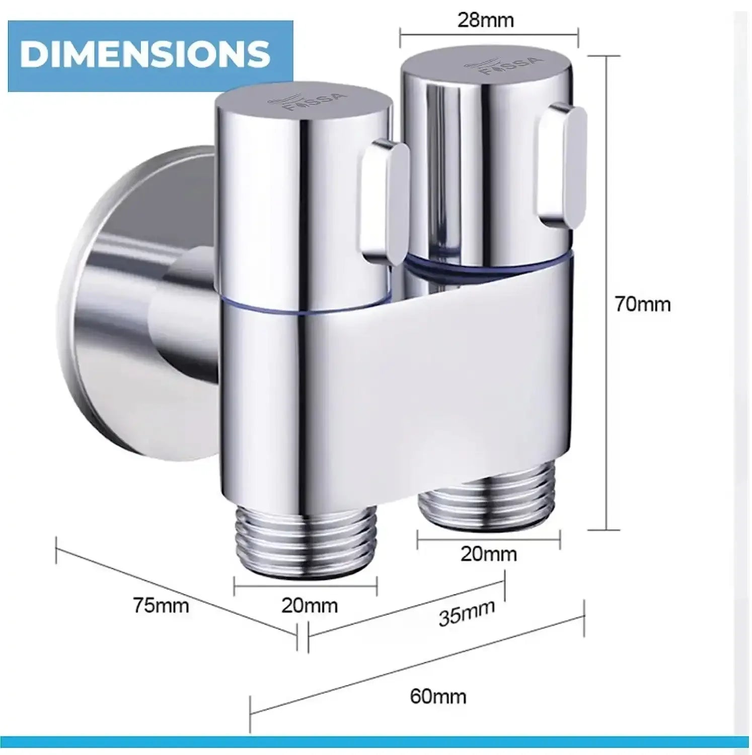 2 in 1 Brass Angle cock Silver For Use multi Purpose - Fossa Home 