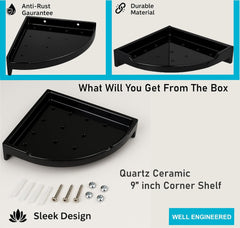 Fossa Classic Ceramic Corner Wall Shelf for Bathroom & Living Room – Wall Mounted Corner Stand for Toilet | Space-Saving Waterproof Bathroom Corner Shelf Black Glossy Finish (Black) - Fossa Home 