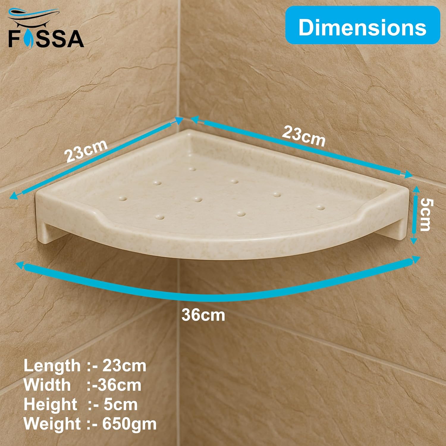 Fossa Classic Ceramic Corner Wall Shelf for Bathroom & Living Room – Wall Mounted Corner Stand for Toilet | Waterproof Space-Saving Bathroom Shelf Ivory (Glossy Finish) - Fossa Home 