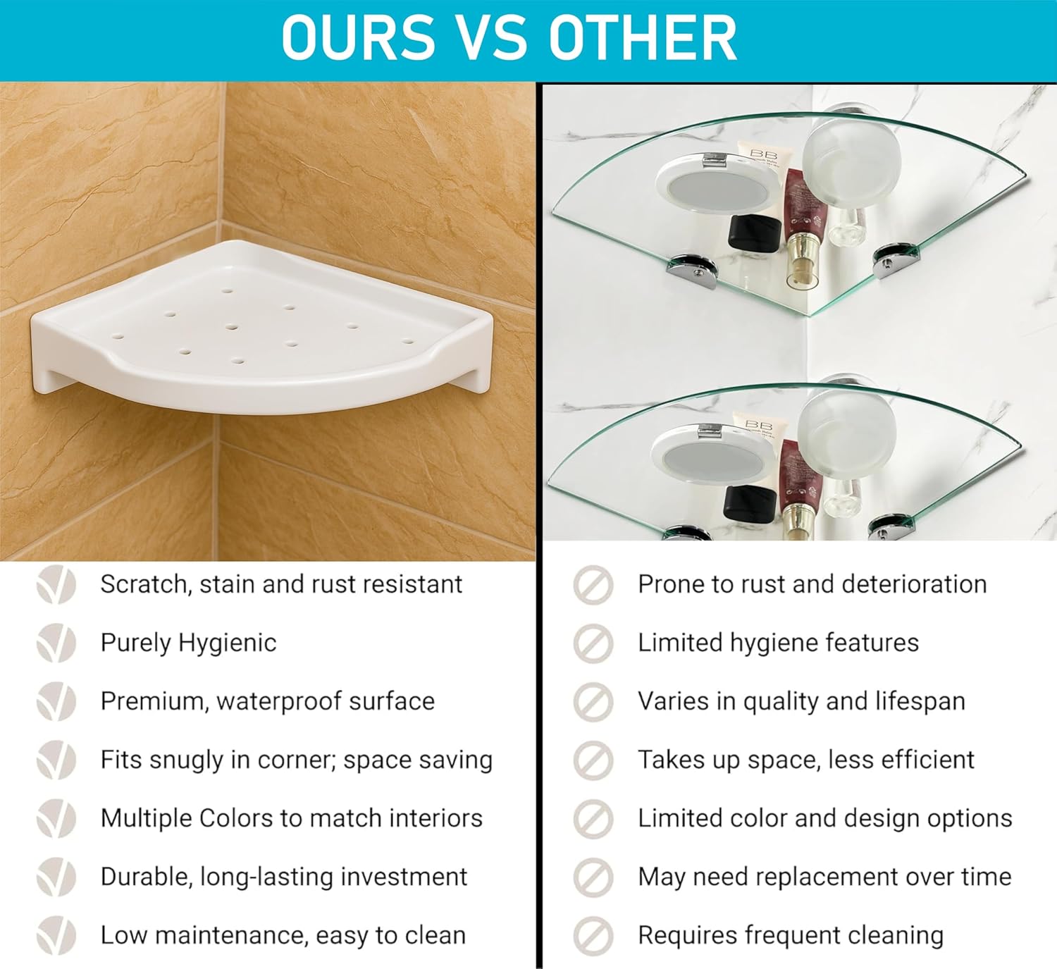 Fossa Classic Ceramic Corner Wall Shelf for Bathroom & Living Room – Wall Mounted Corner Stand for Toiletries | Space-Saving Waterproof Bathroom Corner Shelf Ivory (Glossy Finish) - Fossa Home 