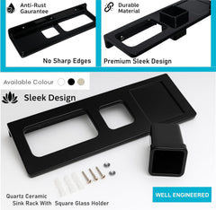 Fossa Classic Ceramic Sink Organizer with Towel Ring & Brush Holder – Multi-Functional Wall Mounted Bathroom Rack | Space-Saving, Rust & Fade Proof Holder | Black (Glossy Finish) - Fossa Home 