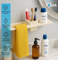 Fossa Classic Ceramic Sink Organizer with Towel Ring & Brush Holder – Multi-Functional Wall Mounted Bathroom Rack | Space-Saving, Rust & Fade Proof Holder | Ivory (Glossy Finish) - Fossa Home 
