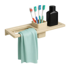 Fossa Classic Ceramic Sink Organizer with Towel Ring & Brush Holder – Multi-Functional Wall Mounted Bathroom Rack | Space-Saving, Rust & Fade Proof Holder | Ivory (Glossy Finish) - Fossa Home 