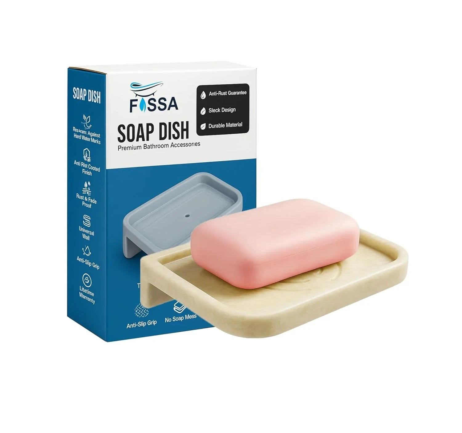 Fossa Classic Ceramic Soap Dish for Bathroom & Kitchen Wall Mounted Soap Dish Holder with Anti-Rust Coating, Anti-Slip Grip, Bathroom Soap Holder, Kitchen Soap Dish, Soap Stand (Ivory) - Fossa Home 