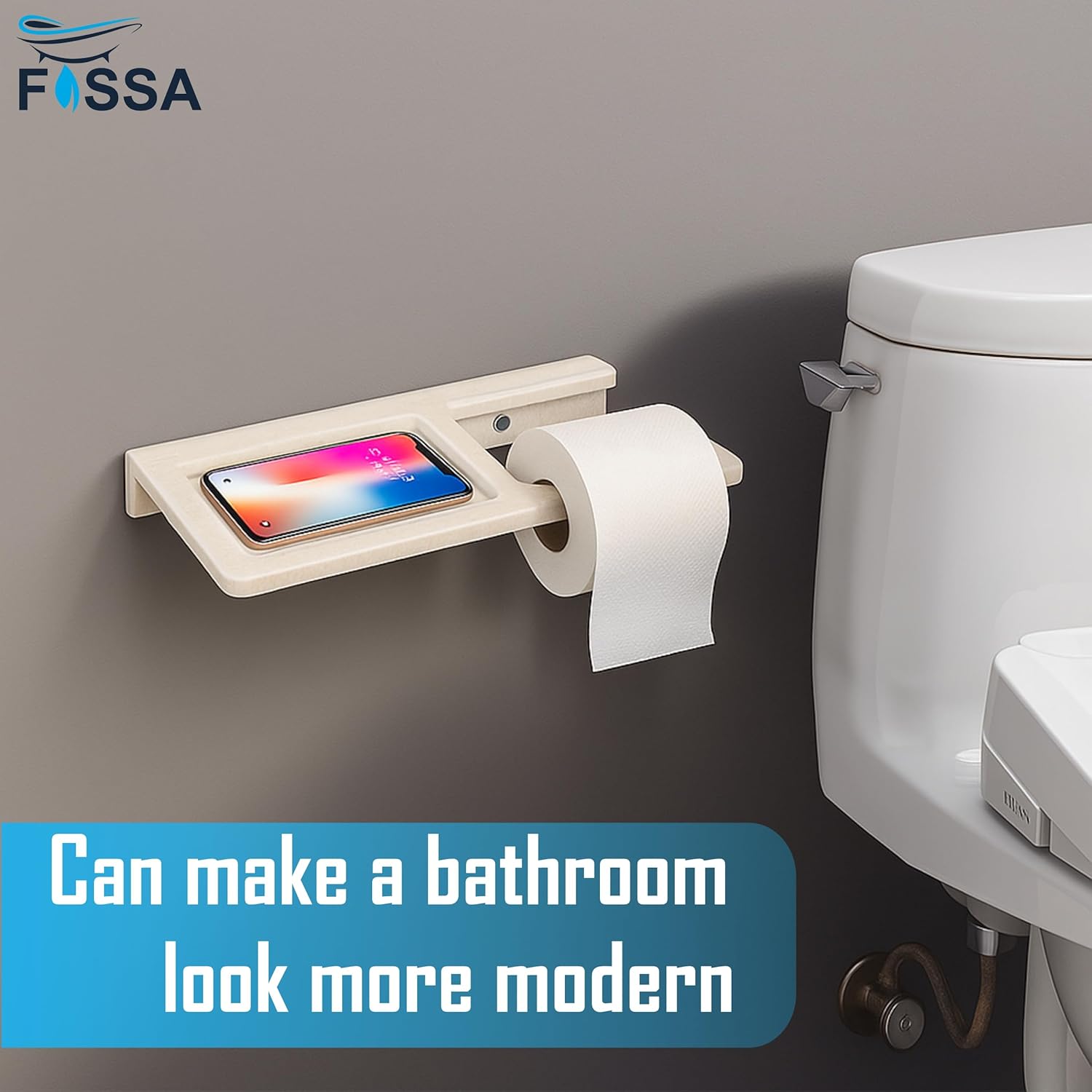 Fossa Classic Ceramic Toilet Paper Holder with Mobile Stand| No Sharp Edge, Safe for Children, Hard Water Resistant, Rust & Fade Proof, Anti-Bacterial Toilet Holder Glossy Finish (Ivory) - Fossa Home 