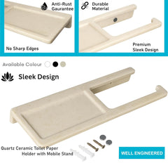 Fossa Classic Ceramic Toilet Paper Holder with Mobile Stand| No Sharp Edge, Safe for Children, Hard Water Resistant, Rust & Fade Proof, Anti-Bacterial Toilet Holder Glossy Finish (Ivory) - Fossa Home 