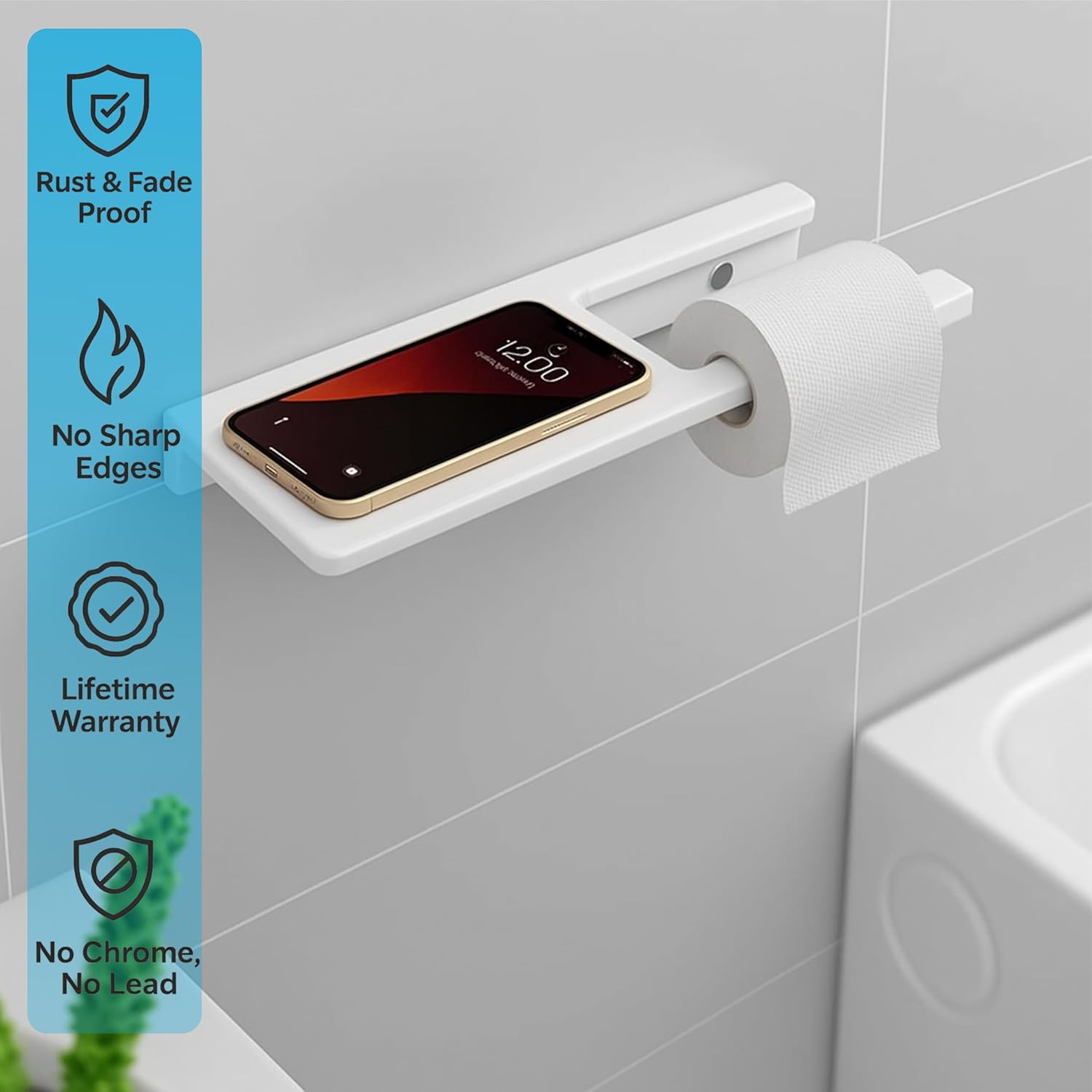 Fossa Classic Ceramic Toilet Paper Holder with Mobile Stand| No Sharp Edge, Safe for Children, Hard Water Resistant, Rust & Fade Proof, Anti-Bacterial Toilet Holder Glossy Finish (White) - Fossa Home 