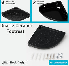 Fossa Classic Ceramic Unbreakable Foot Rest Stand for Smart Bathroom Corner – Adjustable Leg Support, Anti-Slip Design for Shaving | Foot Rest Stand (Black) Glossy Finish - Fossa Home 