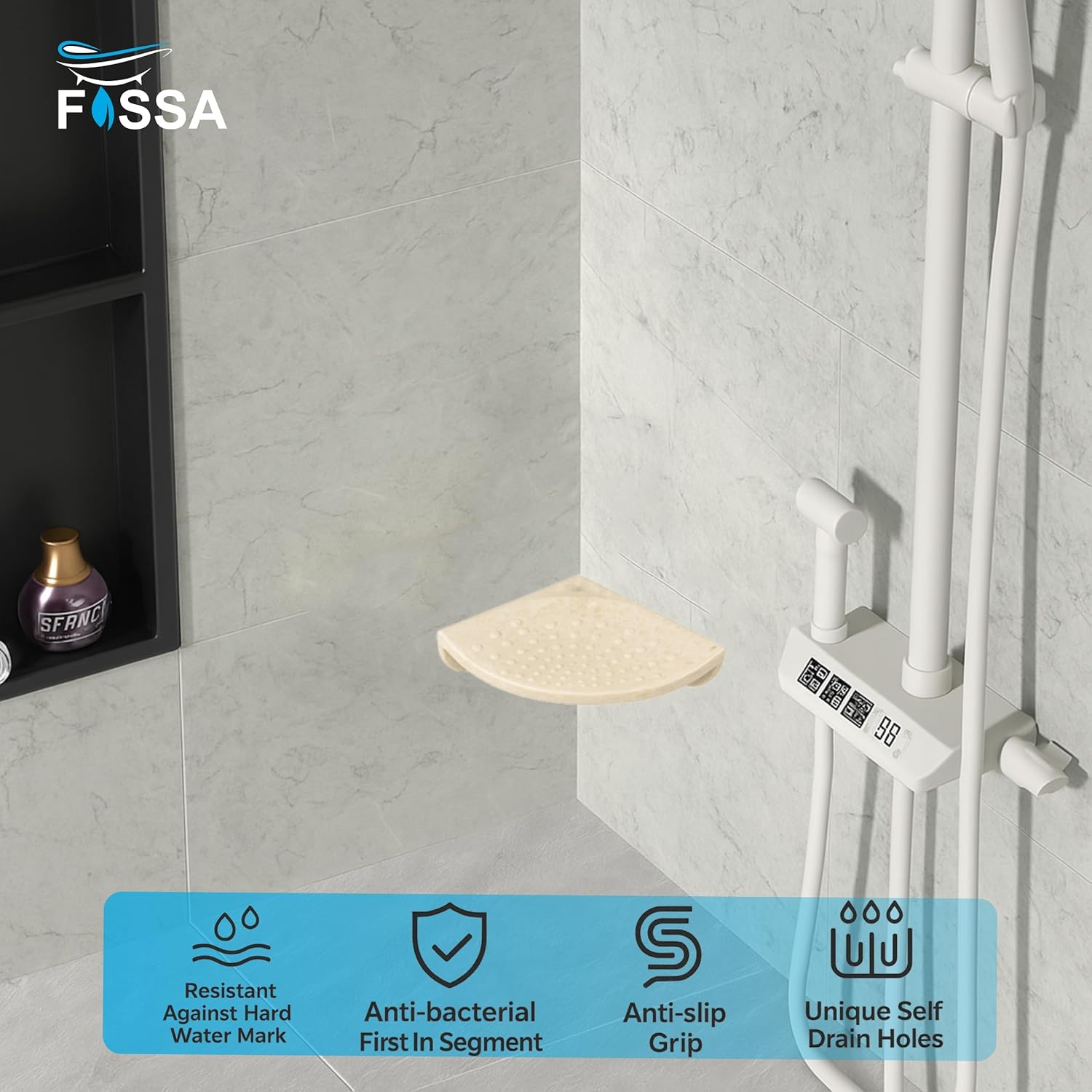 Fossa Classic Ceramic Unbreakable Foot Rest Stand for Smart Bathroom Corner – Anti-Slip Design & Adjustable Leg Support for Shaving | Foot Rest Stand Ivory (Glossy Finish) - Fossa Home 