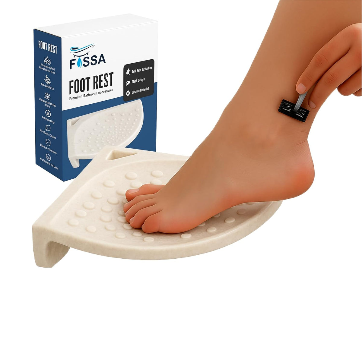 Fossa Classic Ceramic Unbreakable Foot Rest Stand for Smart Bathroom Corner – Anti-Slip Design & Adjustable Leg Support for Shaving | Foot Rest Stand Ivory (Glossy Finish) - Fossa Home 