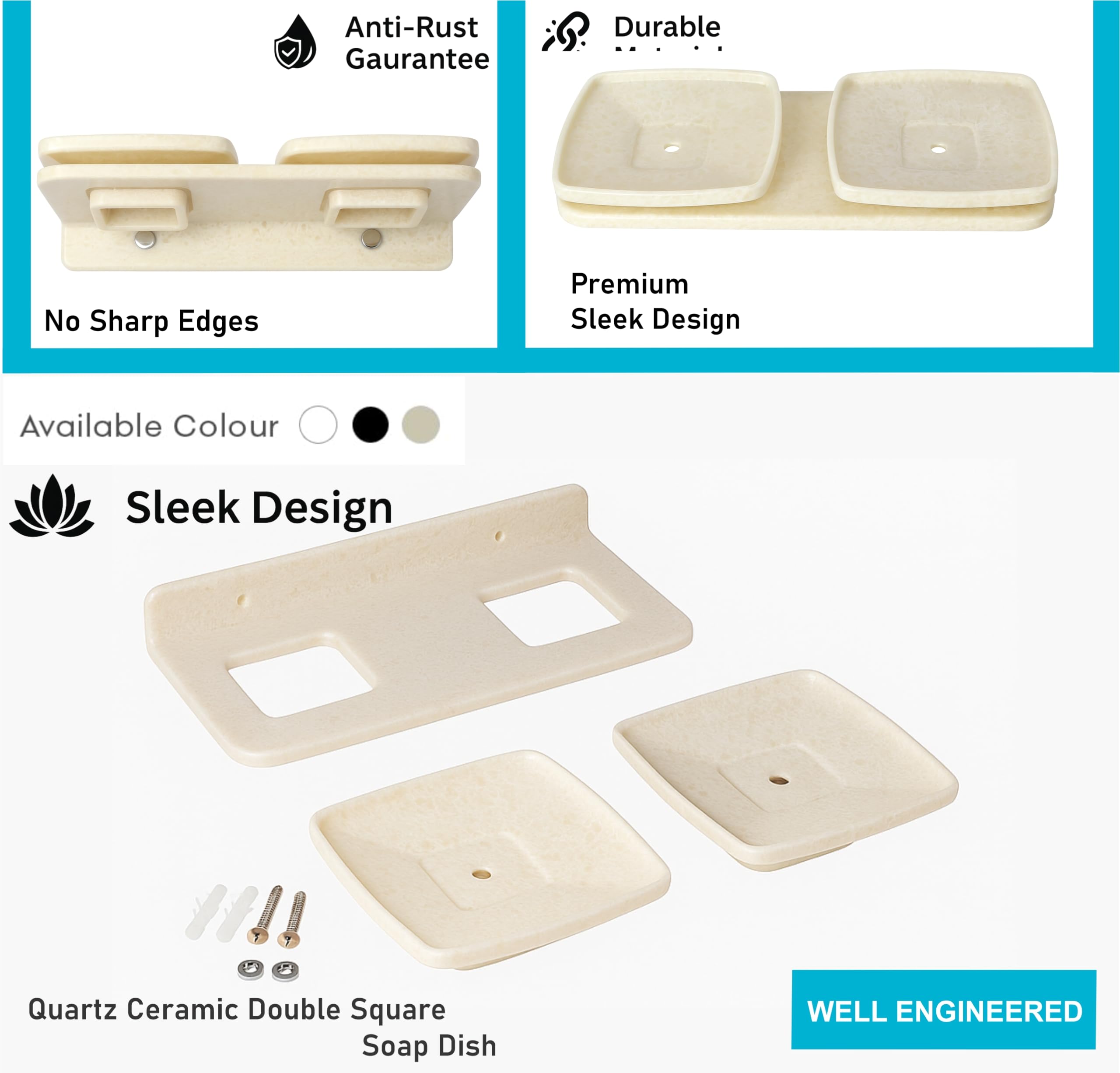 Fossa Classic Ceramic Unbreakable Wall Mounted Double Soap Dish for Bathroom – Soap Holder with Self-Drain, Rust-Proof & Space-Saving Design | Modern Bathroom Accessories – Ivory (Glossy Finish) - Fossa Home 