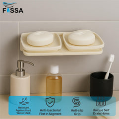 Fossa Classic Ceramic Unbreakable Wall Mounted Double Soap Dish for Bathroom – Soap Holder with Self-Drain, Rust-Proof & Space-Saving Design | Modern Bathroom Accessories – Ivory (Glossy Finish) - Fossa Home 