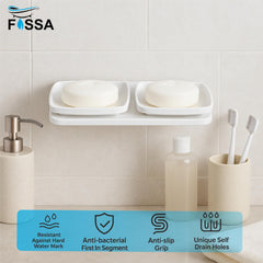 Fossa Classic Ceramic Unbreakable Wall Mounted Double Soap Dish for Bathroom – Soap Holder with Self-Drain, Rust-Proof & Space-Saving Design | Modern Bathroom Accessories – white (Glossy Finish) - Fossa Home 